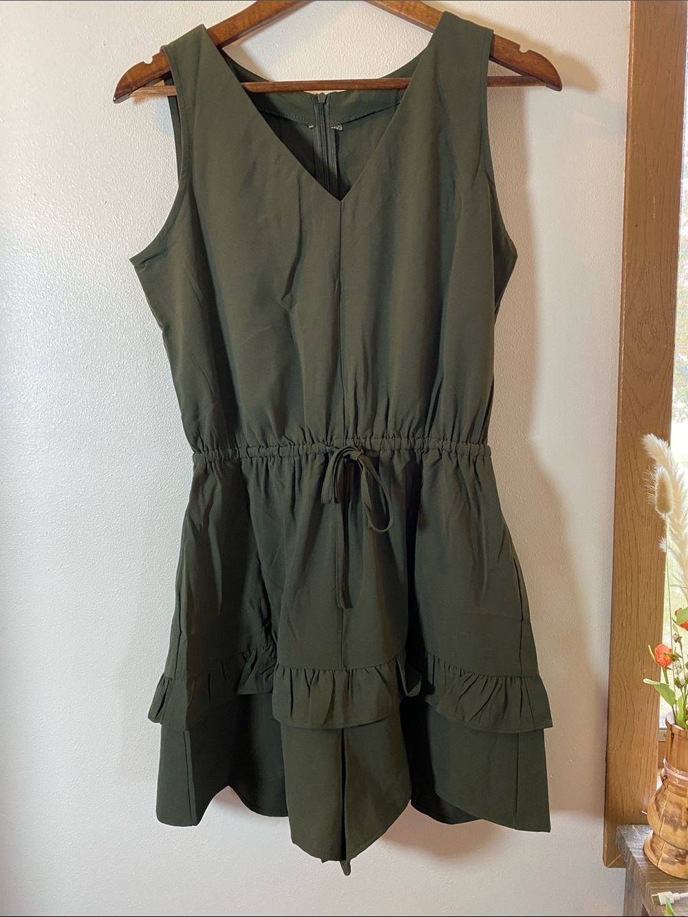 Olive Green Sleeveless Drawstring Romper